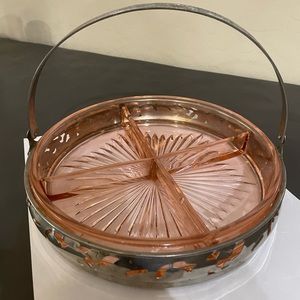 Depression Glass Divided Dish in silver handled server